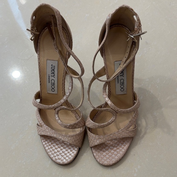 Jimmy Choo Shoes - Jimmy Choo Beige Textured Strappy Heels